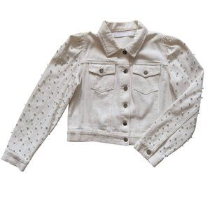Untamed Petals Laura Puff Faux Pearl Posy White Denim Jacket Size Large Bridal